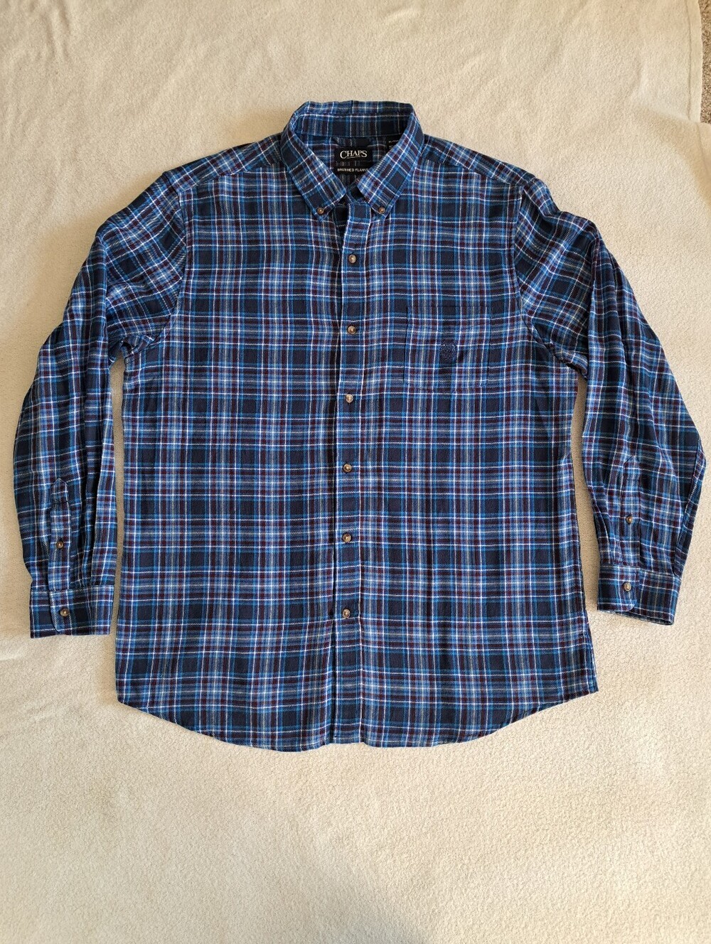Chaps Blue Plaid Flannel Shirt Button Down Collar Mens Size XL Cotton Classic